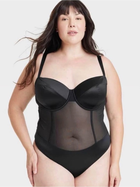 Auden Other - Auden Black Satin & Mesh Bodysuit